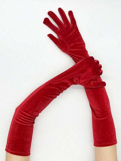 1 Pair Velvet Long Gloves, Elegant For Formal Occasions And Cosplay