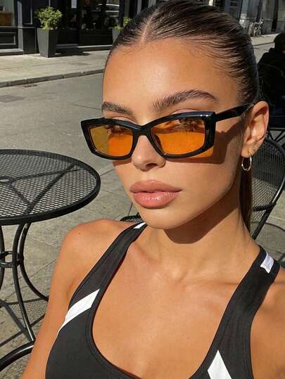 Retro Rectangular Y2K Small Frame Fashion Glasses, Women Plastic Street Style Decorative Fashion Glasses, Unisex Daily Wear