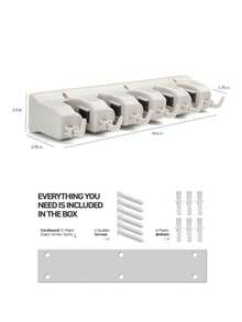 Home- It Mop and Broom Holder, 5 Position with 6 Hooks Garage Storage Holds up to 11 Tools, Storage Solutions for Broom Holders, Garage Storage Systems Broom Organizer for Garage Shelving Ideas - Blanco - Ver 2