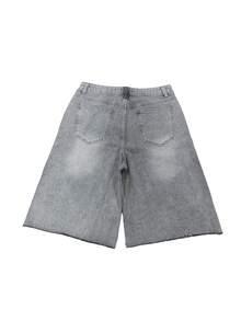 Men's Summer Casual Denim Shorts Knee Length  Letter Embroidered Rhinestone Jeans Shorts - 淺灰色 - 查看 3
