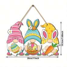 1pc 2D Flat Wooden Easter Hanging Sign, Farmhouse Rabbit & Gnome Welcome Plaque, Front Door Decor - A - View 3