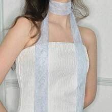 1pc Sweet Style In Spring And Summer: Blue Quicksand Long Silk Scarf For Women With A Sense Of Relaxation; Long Ribbon Tied With Multi-Function Quicksand Silk Scarf; Light And Light Daily Wear With Accessories. - 藍色蕾絲絲巾-1件 - 查看 2