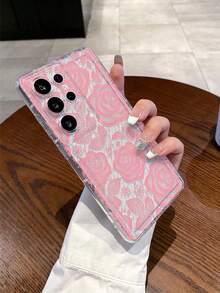 1个高级创意全屏粉色玫瑰蕾丝图案透明气囊TPU防震手机壳，适合作为节日礼物，适用于三星Galaxy S22/23/24/25/A05/A05S/A53/A54/A55及其他型号 - 彩色 - 查看 3