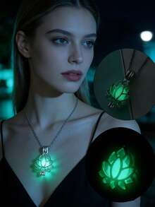 1 件夜光镂空莲花吊坠项链，适合万圣节和派对 - 夜光蓮花項鍊 - 查看 4