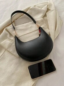1个新月形PU皮革单肩包，时尚简约纯色女士腋下包，适合春、夏、秋、冬四季，简约纯色单肩包，咖啡色新月形女士单肩包，简约百搭女孩腋下包，法式风格单肩包，女士通勤包 - 彩色 - 查看 9
