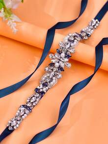 حزام خصر أنيق من الكريستال الأزرق الداكن، إكسسوار يدوي للخياطة لفستان الزفاف، حزام مرن للفساتين الرسمية، هدية للحبيبة - الشريط الأزرق الداكن - مشاهدة 2