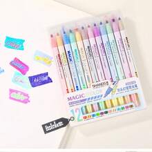 6-12 Farben Magic Schüler Augen-schützende fluoreszierende Stifte, Zweispitzige Farbe wechselnde Textmarker, leuchtende Farben für DIY Karten, Schul-Grundausstattung - Sätze - Übersicht 8