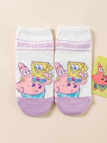 SpongeBob SquarePants 6/10双随机女士短袜，海绵宝宝主题卡通人物设计，吸湿透气，用途广泛 - 彩色 - 查看 6