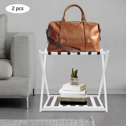 ZhdnBhnos DouSeiAi Bamboo Luggage Rack With Shoe Shelf, Foldable Suitcase Stand For Home And Hotel, Heavy Duty Folding Luggage Holder For Guest Room