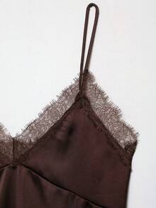 DEEKA Summer New Women's Fashion Sexy Lace & Satin Blouse - Brown - View 8