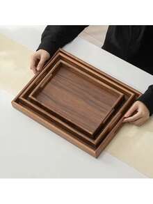 Black Wooden Tray, Suitable For Holding Food, Cakes, Salads, Fruits, Sushi, Beverages, Steaks, Pizzas, Etc. Matte Wood Grain Surface, Suitable For Cafes And Home Use, Can Also Be Used To Hold Desserts, Tea, Bread, Snacks And Cups. - Coffee Brown - View 6