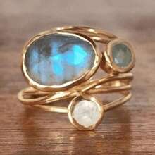 1pc Vintage Moonstone Inspired Wide Multi Layer Ring For Women Daily Casual Party Gift Jewelry Accessory M4B9 - 黃金 - 查看 9