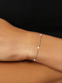 1pc S925 Sterling Silver Minimalist Triple Cubic Zirconia Disc Bracelet, Elegant & Versatile Accessory, Delicate Gift - Round - View 4