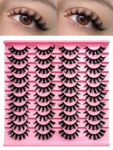 20pcs Fluffy & Thin Full Strip Lashes - D Curl Faux Mink Eyelashes, Create Long-Lasting Natural Lash Look - Black - View 1