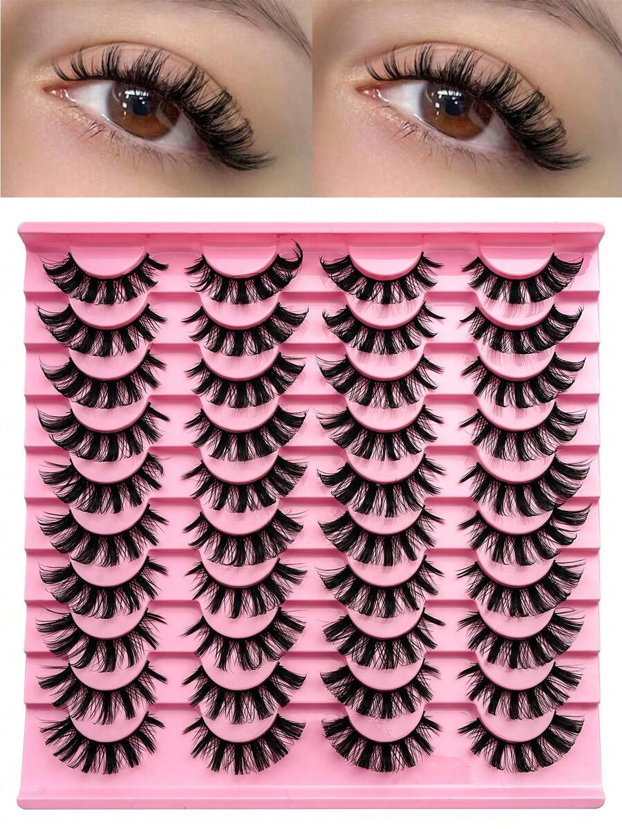 20pcs Fluffy & Thin Full Strip Lashes - D Curl Faux Mink Eyelashes, Create Long-Lasting Natural Lash Look - Black - View 1