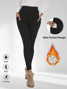 4 Pcs Women's Fleece Lined Leggings Women - Thick Soft High Waisted Black Tummy Control Thermal Warm Velvet Pants For Cold Winter - black+navy+burgundy+grey - 查看 3