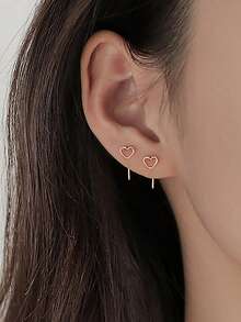 1 par de pendientes minimalistas con forma de corazón, diseño simple con electrochapado, adecuado para el Día de San Valentín y uso diario - Pendientes de aleación de hierro - Ver 15