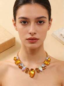 1入法式優雅人造水晶鍊條項鍊，適用於女性派對穿著 - 項鍊 - 查看 21