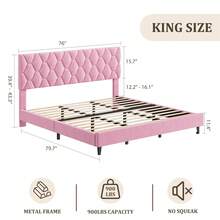 Base de Cama King con Cabecera Tapizada Ajustable, Plataforma Resistente con Soporte de Listones de Madera, Sin Resorte de Caja Necesario y Sin Ruido - Rosa - Ver 2