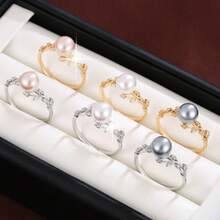 1pc Creative Leaf-Shaped Design Cubic Zirconia Embellished Fashion Ring, Casual Gift - Multicolor - View 3