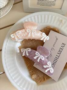 1pc Women's Rhinestone Bowknot Acetate Hair Claw Clip, Fresh And Sweet, Suitable For Daily Use - Multicolor - View 2