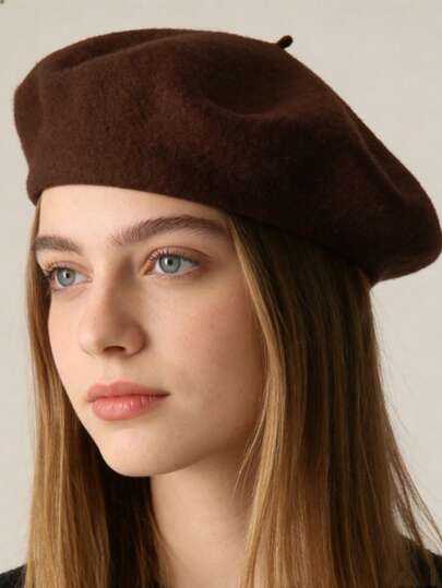 1pc Minimalist Khaki Beret Hat For Women, Versatile Casual Painter Beret, Retro Style For Winter