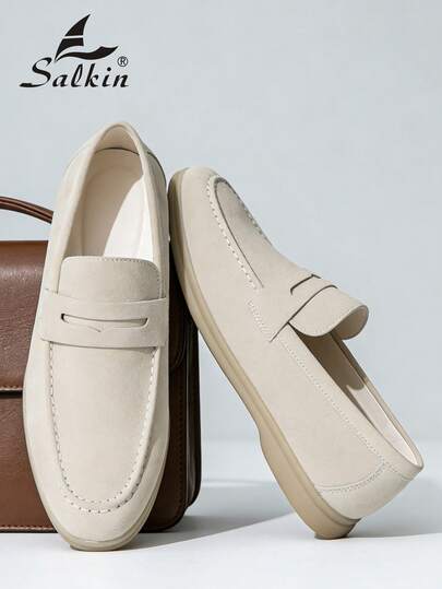 Abfuber Retro Designer Men's Slip On Loafers Penny Suede Soft Leather Shoes Gentlemen Moccians Affordable Luxury For Modern Living Simple Plain Business Dress Shoes Male Daily Office Party Wedding Shoes For Men ‌Couple's Date ‌Romantic Dinner Festive Gift‌ Back To School Students Shoes Preppy,Please Choose One Size Up