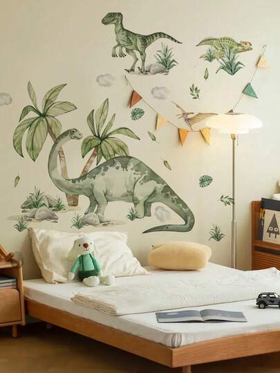 2pcs 30*90*2cm Large Size PVC Removable Wall Stickers, Various Cartoon Dinosaur Wall Decals, Suitable For Kids Room, Nursery, Bedroom, Living Room, Study, Dining Room, Bathroom, Home Wall Decor