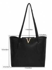 新款大容量女士手提包，时尚百搭手提包，简约通勤腋下包 - 黑色 - 查看 6