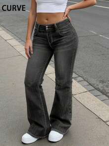 Quần jeans dài ống loe dáng ôm vừa vặn, đa năng, chất liệu denim mài kiểu vintage dành cho nữ, thích hợp cho mùa xuân. - Màu xám đen - Xem 4