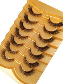 7对D卷翘猫眼假睫毛，蓬松轻盈，浓密柔软，透明梗，俄罗斯条状假睫毛，可重复使用，打造戏剧性凌乱妆效，仿貂毛假睫毛，适合新手化妆，易于单根嫁接，簇状假睫毛，可延长 - 交叉款 - 查看 6