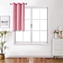 1pc Hollow Star Sheer Curtain, Polyester Lace Double Layer Curtain, Darkening Curtain For Living Room Bedroom, Cute Style - Coral Pink - View 17