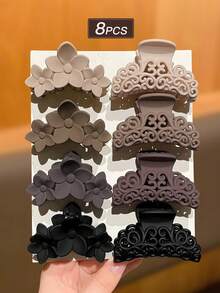 8pcs/Set Women's Fashion Casual Elegant Medium Floral Hollow Semi-Circle Hair Clips, Suitable For Daily Occasions Including School, Women's Hair Accessories, Women's Decorations, Gift For Women - Multicolor - View 2
