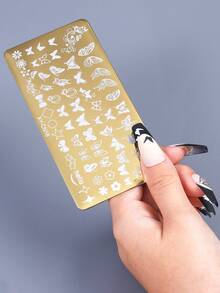 1/2PCS Butterfly Shaped Nail Template, Flower Butterfly Wing Star Pattern Nail Hot Stamping Plate, Essential DIY Nail Template Transfer Mold For Nail Salons - Gold - View 5