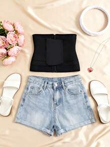 1 pieza/2 piezas Faja reductora con cremallera para mujer, con soporte efectivo para la espalda y control abdominal fuerte y transpirable - Multicolor - Ver 6