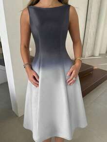 魅力优雅渐变色浪漫度假连衣裙，适合休闲约会和情人节。 - 黑色 - 查看 3