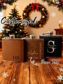 Personalized Leather Flask For Men, Customized Groomsman Proposal Flask, Best Man Wedding Gift Set, Engraved Liquor Flask For Bridal Party, Groomsman Proposal Gift - Multicolor - View 6
