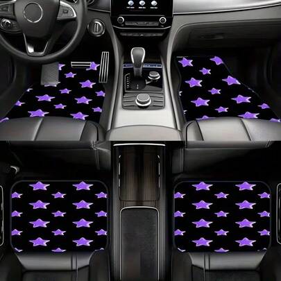 4pcs Purple Star Pattern Car Floor Mats, Fashionable Interior Protection, Add Personalized To Your Vehicle, Fit For All Car Models