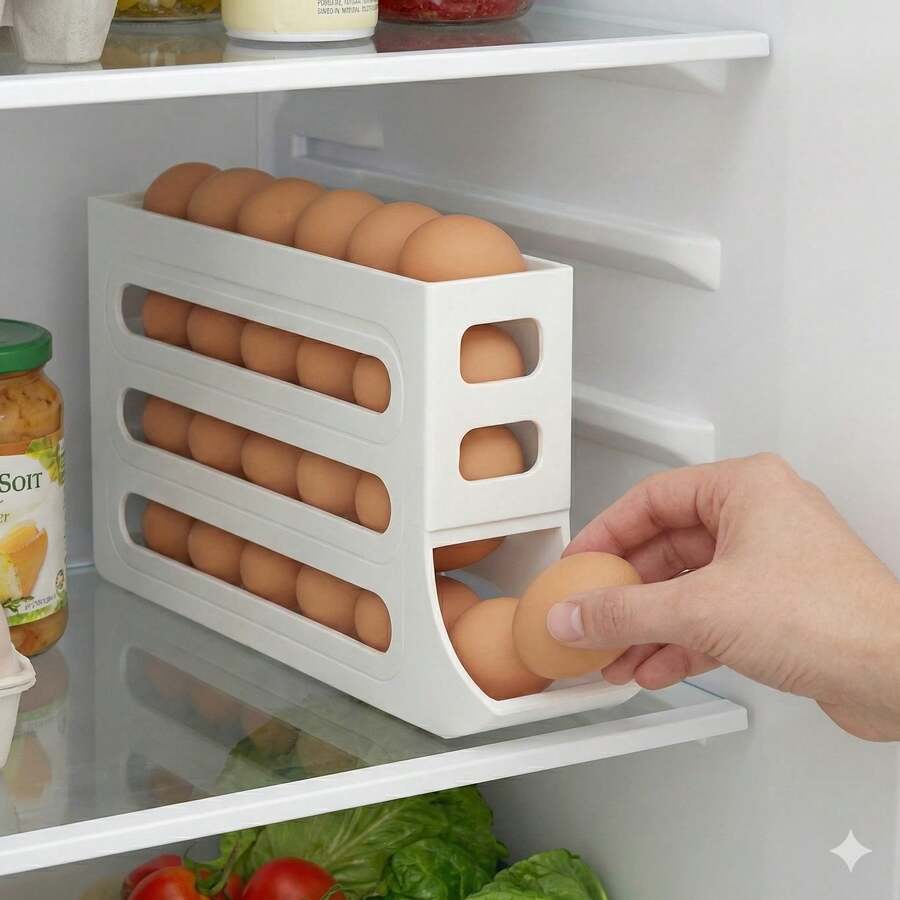 Refrigerator Egg Holder, 4 Tiers, Holds 30 Eggs, Automatic Support - 白色 - 查看 1