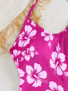2 pièces/set Maillot de bain tankini à imprimé floral avec Top à bretelles et short modeste, style élégant et sexy pour les vacances à la plage en été - Multicolore - Voir 5