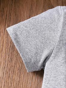 H HIBOBI 两件套，灰色领结连体衣+黑白格子短裤，大象刺绣肩带设计，绅士风男婴套装，0-18个月，夏季 - 灰色 - 查看 4