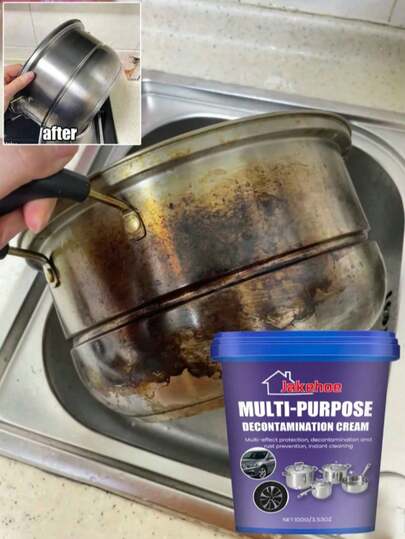 100克不锈钢锅底清洁膏，不锈钢清洁剂和抛光剂，多用途强力厨具除油除锈剂，适用于厨房烤箱厨具的不锈钢和玻璃材质。100克粉色魔法清洁膏，强力不锈钢锅底去污剂