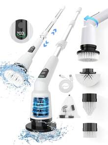 Electric Spin Scrubber, IPX7 Waterproof Cordless Cleaning Brush With 4 Replaceable Brush Heads, Adjustable Extension Handle And 3 Adjustable Speeds For Bathroom, Tub, Tile, Floor (White) Visit The Kimeetol Store - trắng - Xem 11