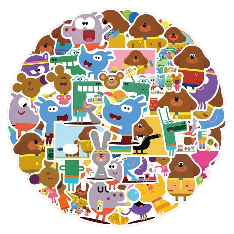 55pcs Cartoon "Hey Duggee" Stickers, Cute "Hey Duggee" Gift, American Animation "Hey Duggee" Merchandise, Waterproof Stickers Suitable For Laptop, Phone, Car, Skateboard, Water Bottle, Planner, Notebook, Etc. - A - View 1
