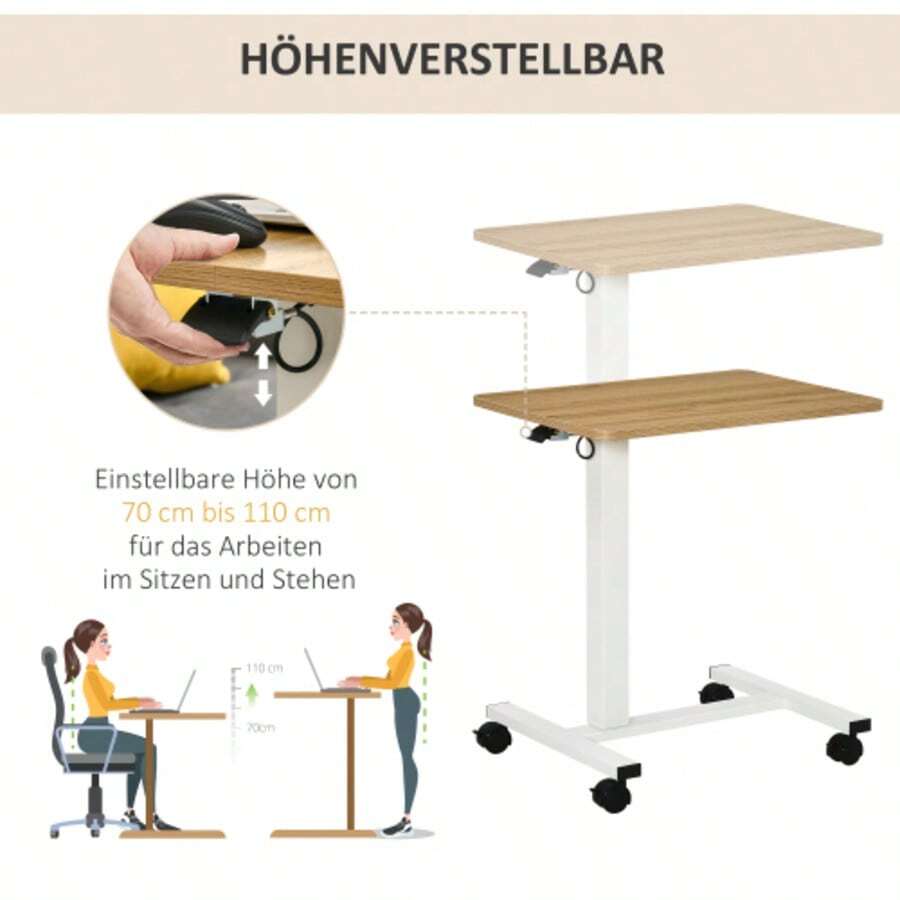 Height-Adjustable Sit-Stand Desk With Casters - Save Laptop Desk, Natural White, 70-110 Cm, Up To 70 Kg