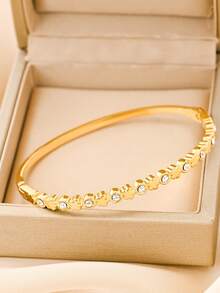 3pcs/Set Luxury Fully Rhinestone Gold Bangle Bracelet Set, Exquisite Niche Design Elegant Accessories For Women, Versatile For Dating, Daily Commute, Street Style, Gift, Valentine's Day - Gold - View 4