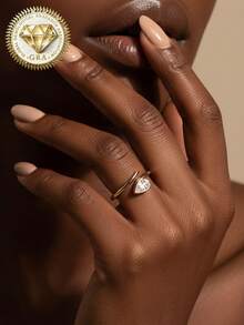 1pc Women's Engagement Ring, Silver Halo Pear Cut Open Ring, 2g S925 Sterling Silver, 1 Carat Moissanite, Bohemian, Cute, Engagement, Proposal, Wedding Anniversary, Valentine's Day Gift, Comes With Moissanite Certificate And Elegant Gift Box - Gold - View 6