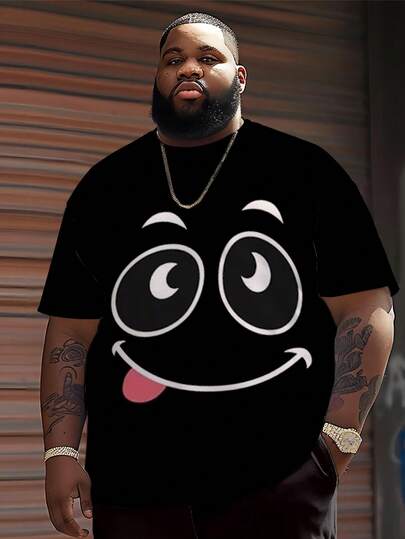 T-shirt homme grande taille à col rond, en maille polyester confortable et respirante, imprimé graphique << Yeux de panda mignons », style streetwear à la mode.