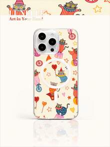 1pc Cream Circus Cats Pattern Clear Magnetic Acrylic Phone Case 1800 Strong MagSafe Shockproof & Crystal Clear Design Holiday Gift For Girlfriend Or Self Use Compatible With IPhone 17 16 15 14 13 12 11 XSMAX XS X Series & Galaxy S Series & Galaxy A Series & Galaxy Z Series - 無色 - 查看 1