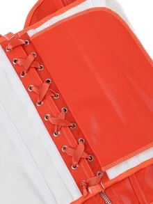 Overbust Corset Bustier With Zipper, Waist Trainer Corset Top For Outerwear Or Layering, Punk Costume Shapewear, Backless Lace-Up Bodysuit For Halloween - Coral Orange - View 7